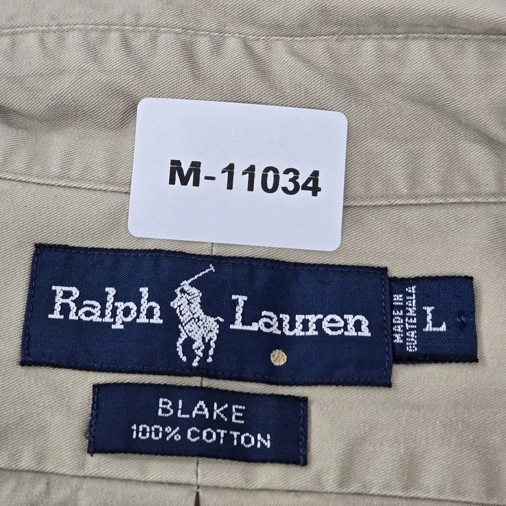 Ralph Lauren Men Button Up Shirt L Beige‎ Polo Player Embroidery Blake